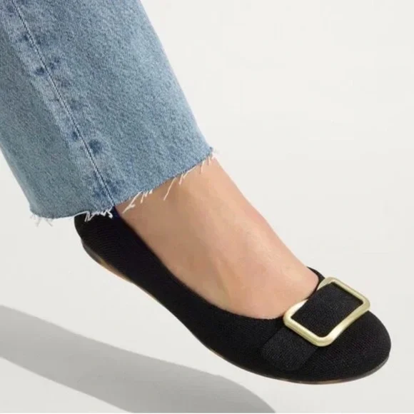 Rothy’s The Emblem Flat in Black w/ Gold Buckle - 7 - Picture 3 of 7